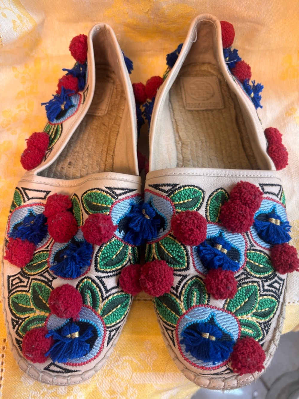 Tory Burch Ellis Pom Pom Leather Espadrille size 10 good shape - Picture 2 of 10